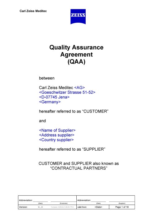 Preview image of Quality Assurance Agreement