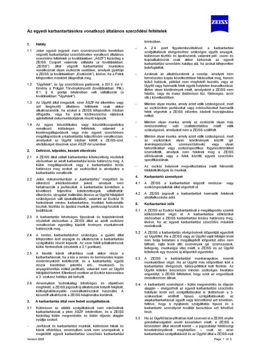 Az egyedi karbantartásokra vonatkozó általános szerződési feltételek előnézeti képe