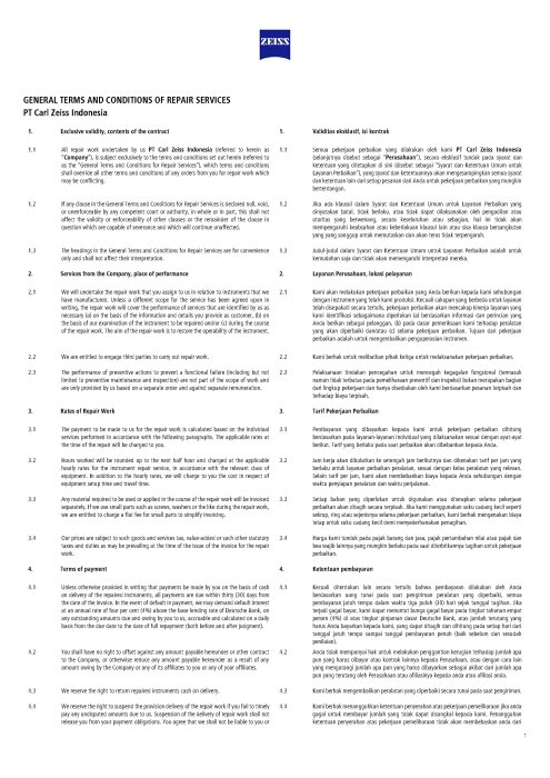 Preview image of General Terms and Conditions for Repair Services PT Carl Zeiss Indonesia