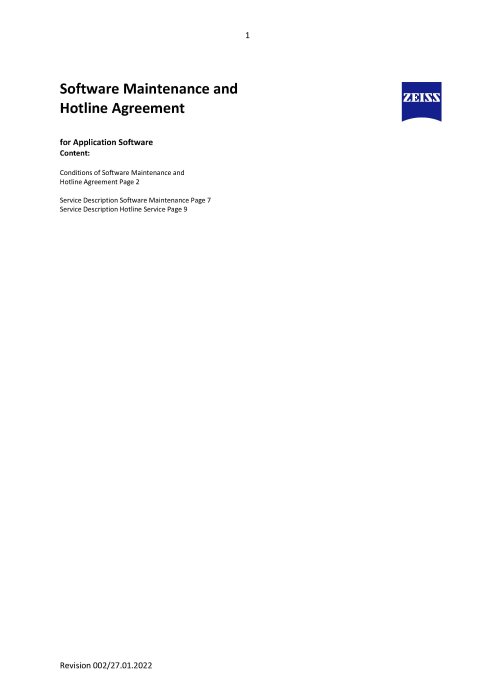 Vorschaubild von Software Maintenance and Hotline Agreement