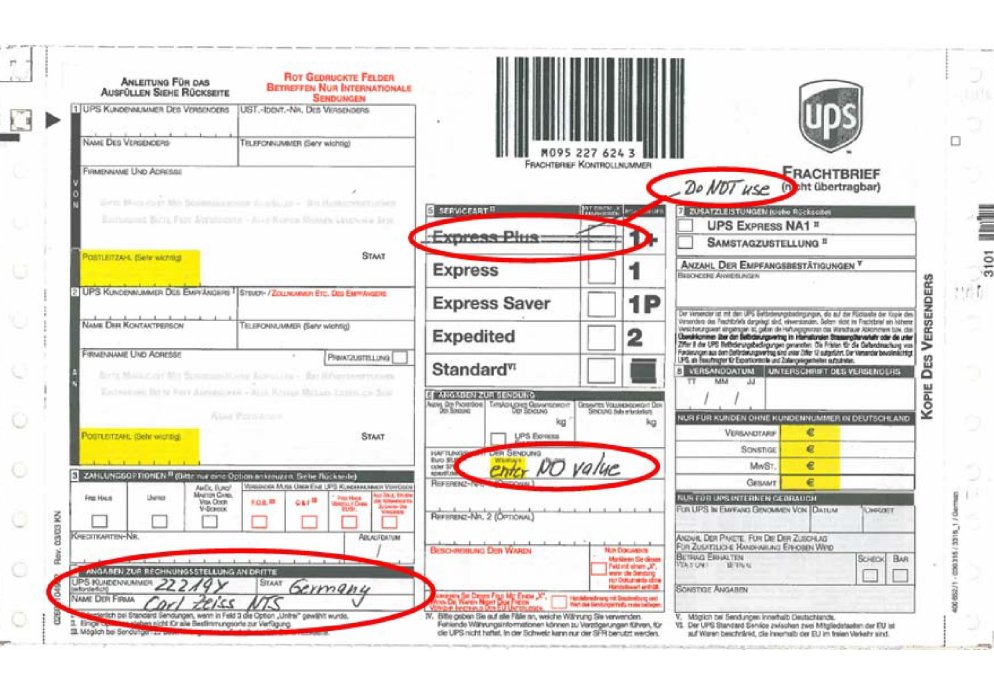 Предварително изображение на Example: UPS way bill / Beispiel UPS-Frachtbrief