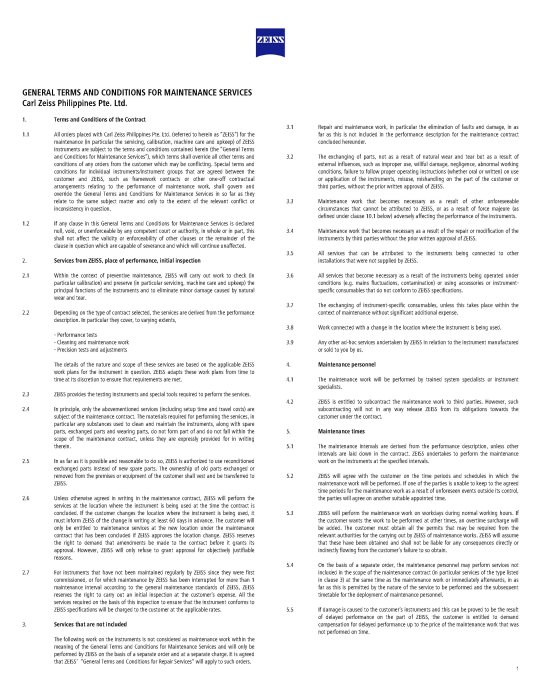 Preview image of General Terms and Conditions for Maintenance Services Carl Zeiss Philippines Pte. Ltd.