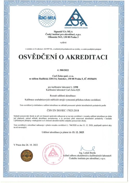 Náhled obrázku Osvědčení o akreditaci ČSN EN ISO/IEC 17025:2018