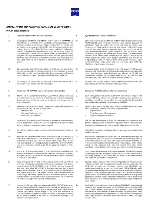 Preview image of General Terms and Conditions for Maintenance Services PT Carl Zeiss Indonesia