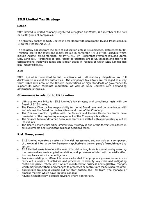 Preview image of SILS Limited Tax Strategy 2022 EN [UK]