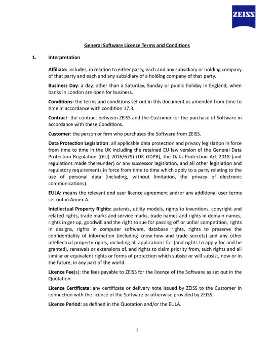 Preview image of General Software Licence Terms and Conditions with Annex A
