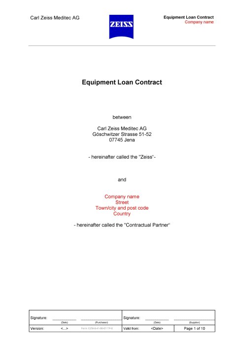 Предварително изображение на Equipment Loan Contract