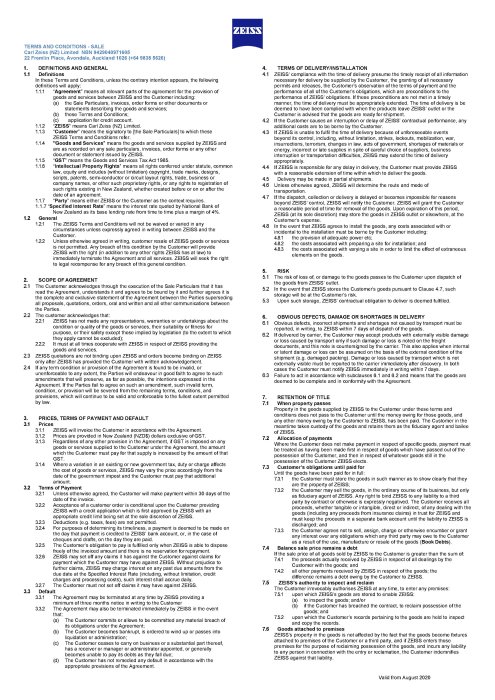 Preview image of CZ (NZ) Ltd Terms and Conditions of Sale August 2020