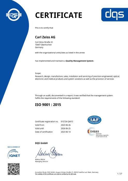 Anteprima immagine di ISO 9001: 2015 QM Carl Zeiss AG (EN)