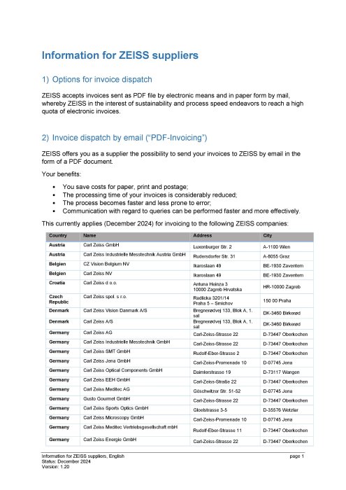 Information for ZEISS suppliers