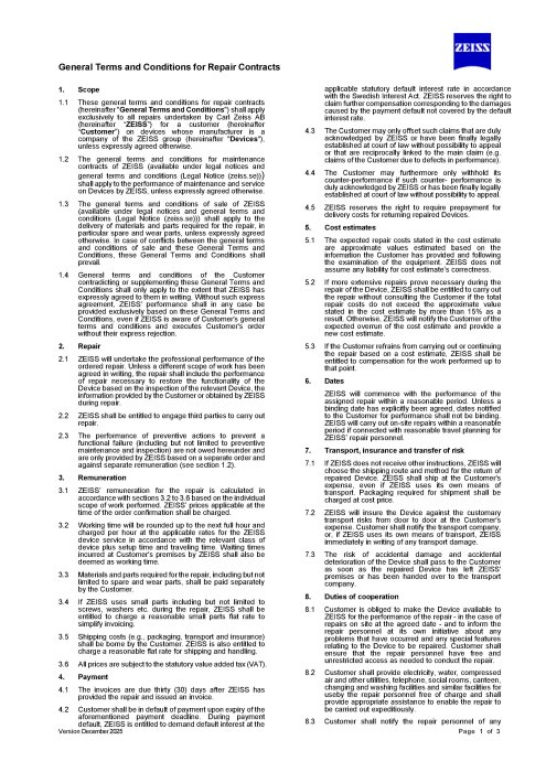 Förhandsbild av General Terms and Conditions for Repair (Sweden)