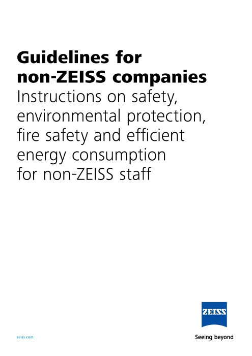 Vista previa de imagen de Guidelines for non-ZEISS companies | Instructions on Safety, Environmental Protection, Fire Safety and Efficient Energy Consumption for Non-ZEISS Staff (Germany)