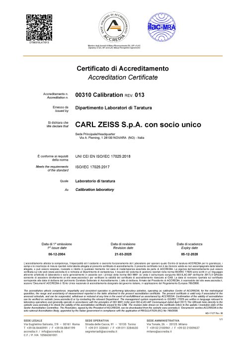 Anteprima immagine di ACCREDIA Certificato Taratura 00310