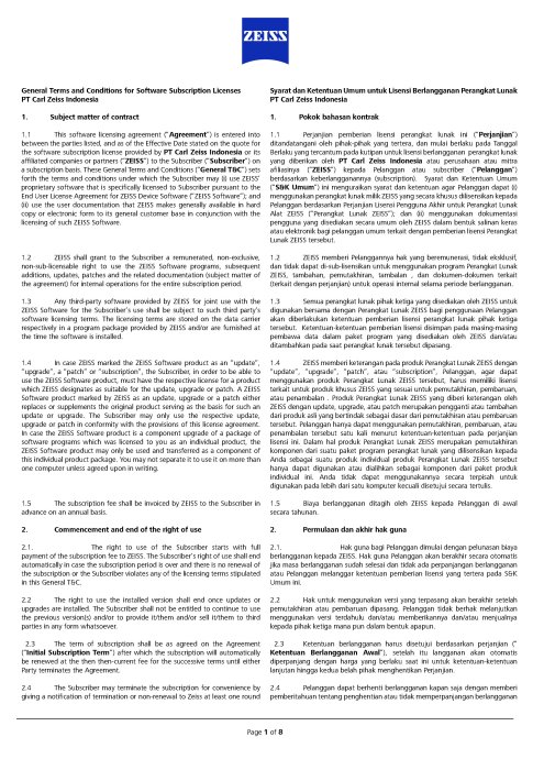 Preview image of General Terms and Conditions of License Subscription - PT Carl Zeiss Indonesia