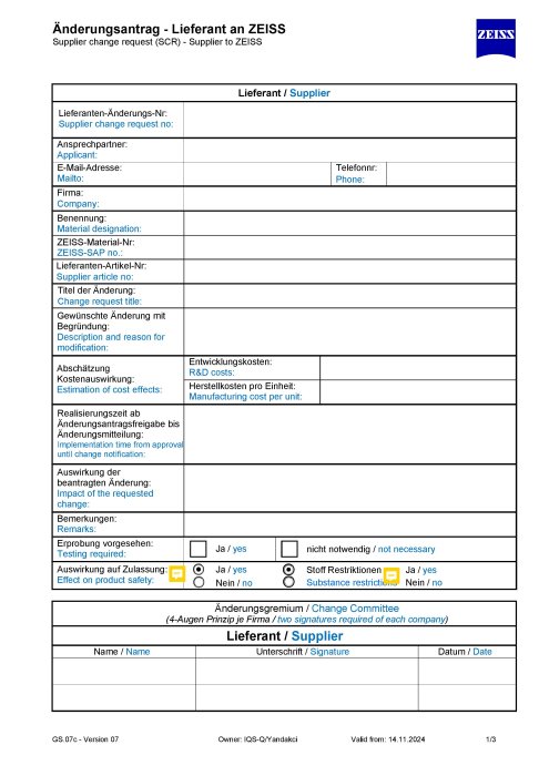 Vorschaubild von Template Änderungsantrag Lieferant an ZEISS