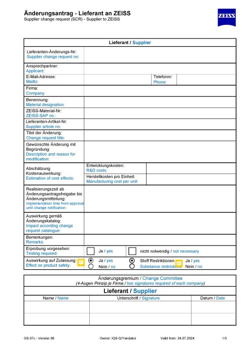 Vorschaubild von Template Änderungsantrag Lieferant an ZEISS