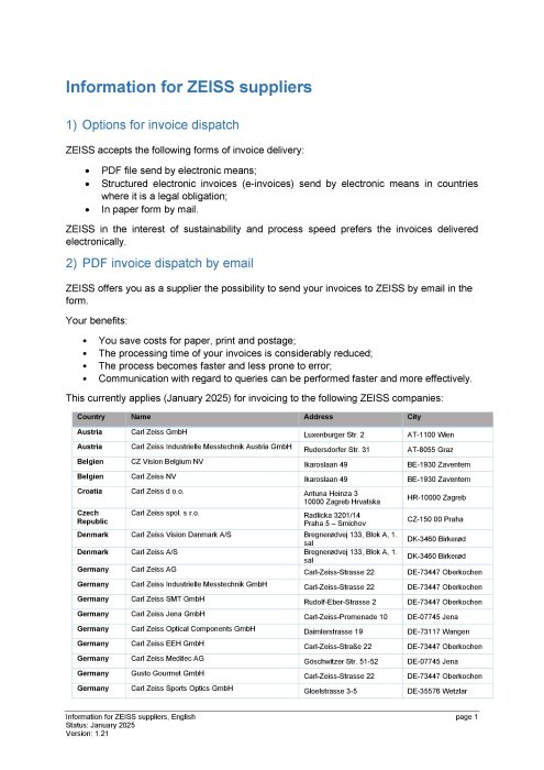 Preview image of Information for ZEISS suppliers