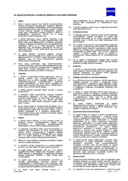 Az egyedi javításokra vonatkozó általános szerződési feltételek előnézeti képe