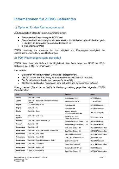 Vorschaubild von Informationen für ZEISS Lieferanten 