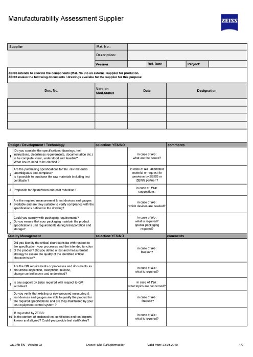 Preview image of Manufacturability Assessment Supplier