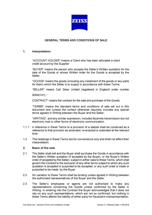 Preview image of General Terms & Conditions of Sale UK