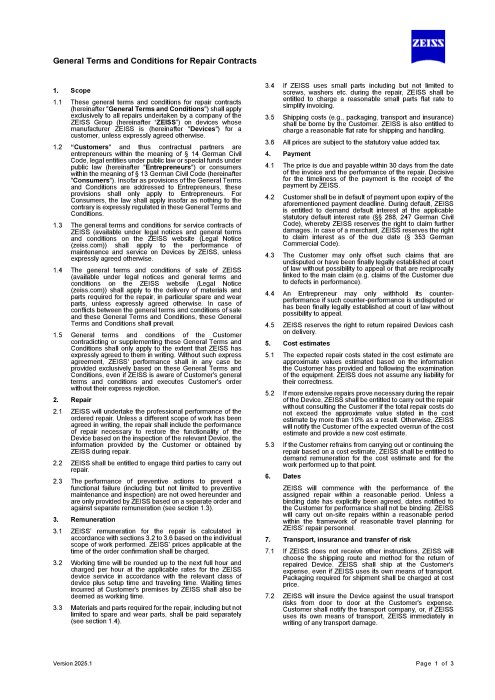Podgląd pliku General Terms and Conditions for Repair Contracts (Germany)
