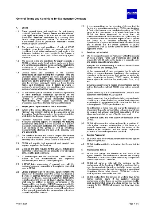 Vorschaubild von General Terms and Conditions for Maintenance Contracts