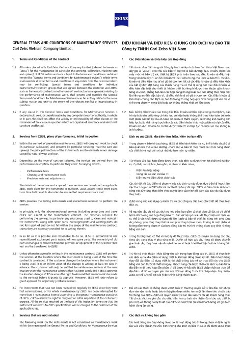 Preview image of General Terms and Conditions for Maintenance Services Carl Zeiss Vietnam Company Limited