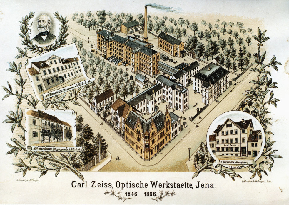 Vorschaubild von Jubiläumspostkarte der Optischen Werkstätte von Carl Zeiss, 1896.
