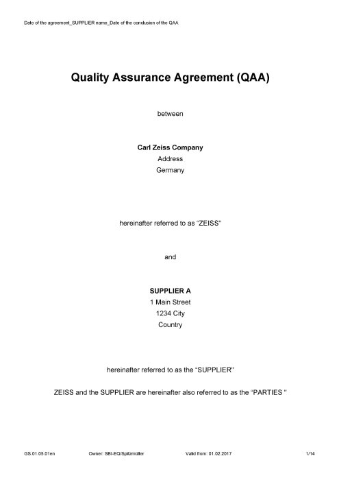 Preview image of Quality Assurance Agreement