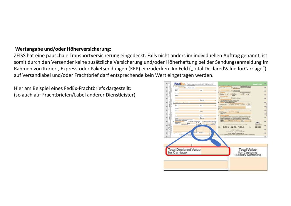 Vorschaubild von Wertangabe und / oder Hoherversicherung