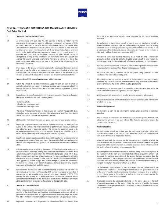 Preview image of General Terms and Conditions for Maintenance Services Carl Zeiss Pte. Ltd.