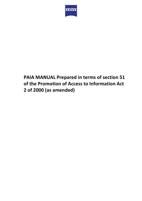 Preview image of Carl Zeiss PAIA Manual SA