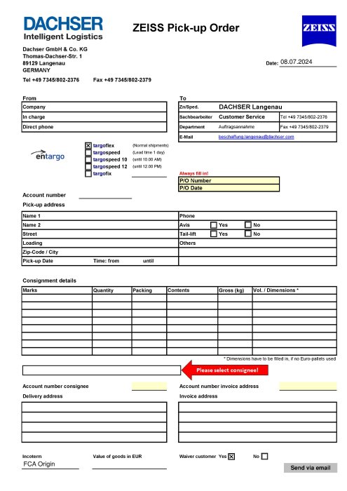 Preview image of Pickup order Oberkochen/Aalen