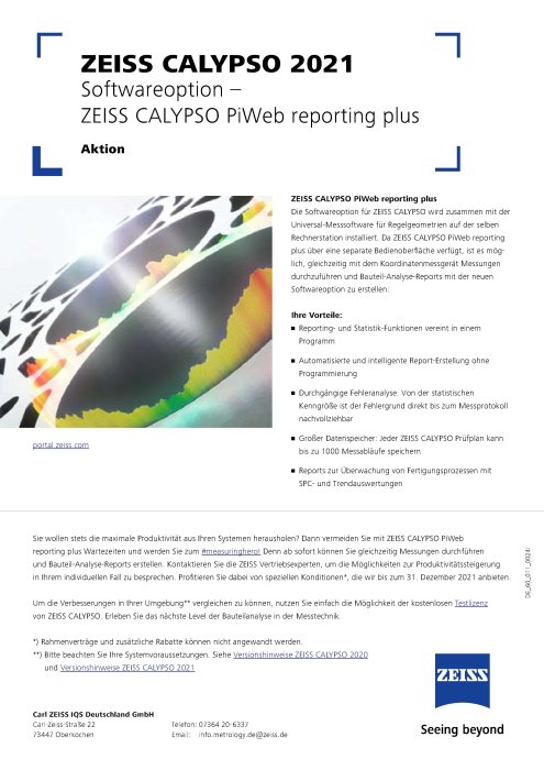 Vorschaubild von ZEISS CALYPSO 2021 - Special Offer Flyer - ZEISS CALYPSO PiWeb reporting+ - DE