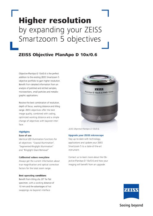 Anteprima immagine di ZEISS IMS Smartzoom5 Accessories Objectives EN