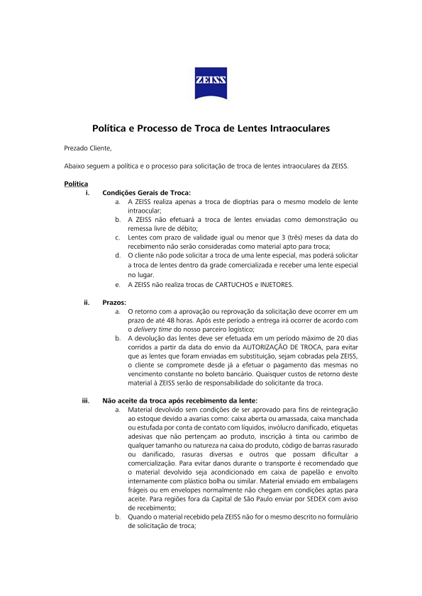 Pré-visualizar imagem de IOL Exchange Policy / Política e Processo de Troca de Lentes Intraoculares BR