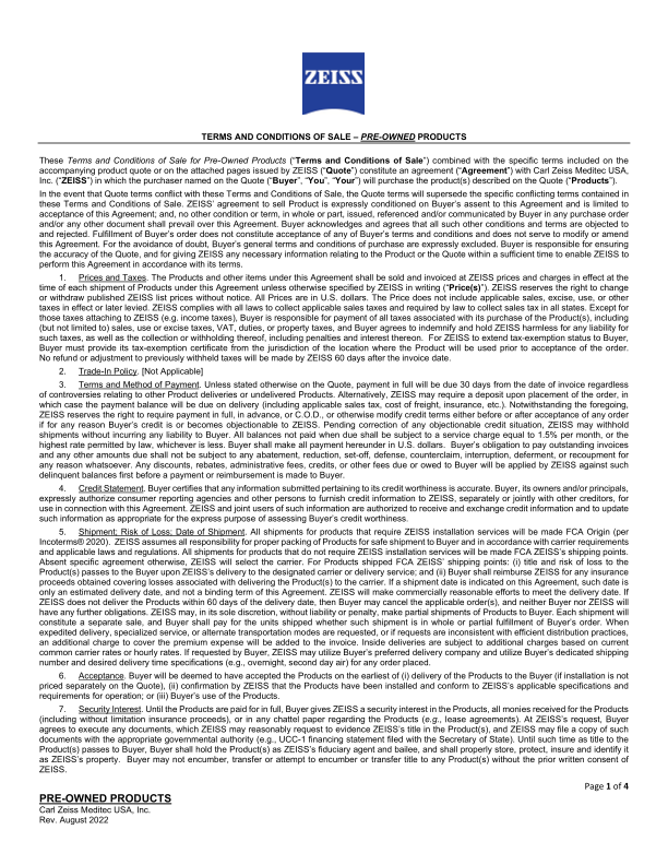 Preview image of CZMUI US Terms and Conditions - Terms and Conditions of Sale - Pre-Owned Products