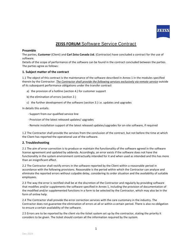 Image d’aperçu de FORUM Software Service Contract CA