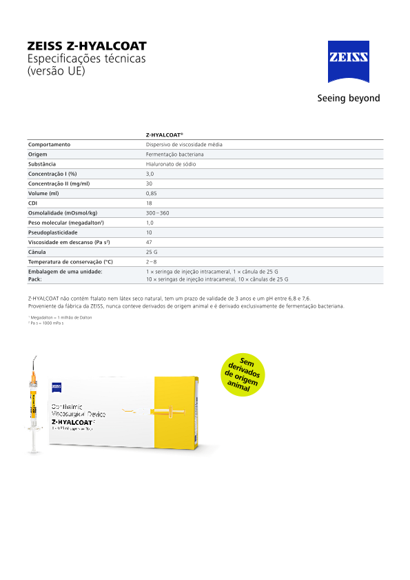 Pré-visualizar imagem de Z-HYALCOAT Datasheet PT (EU Version)
