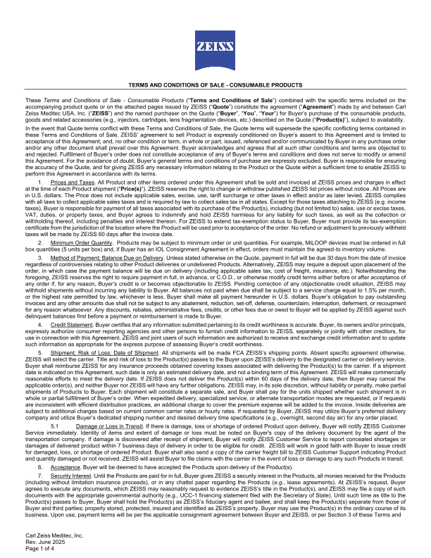 Preview image of CZMUI US Terms and Conditions - Terms and Conditions of Sale - Consumable Products