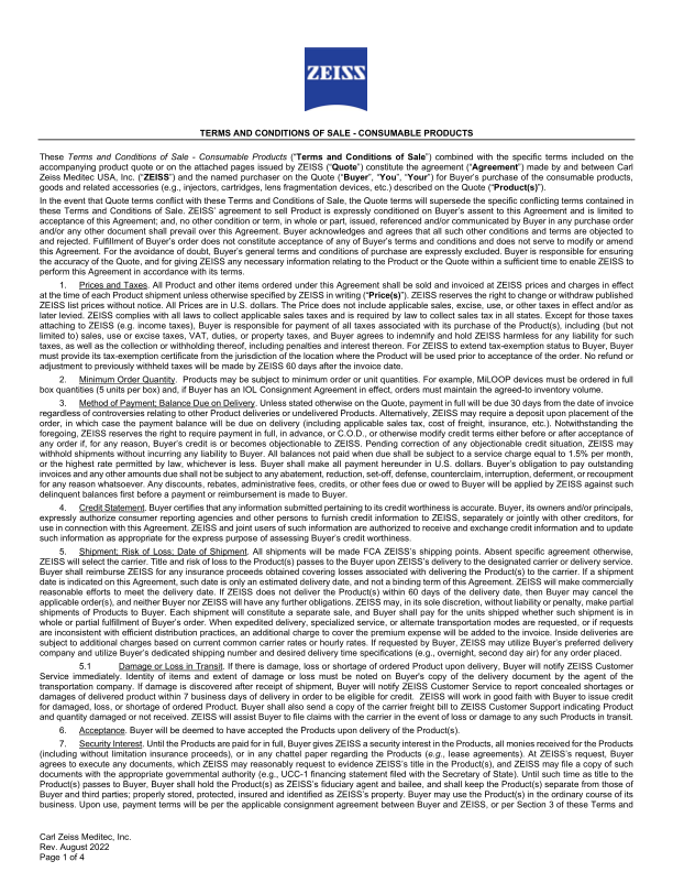 Preview image of CZMUI US Terms and Conditions - Terms and Conditions of Sale - Consumable Products