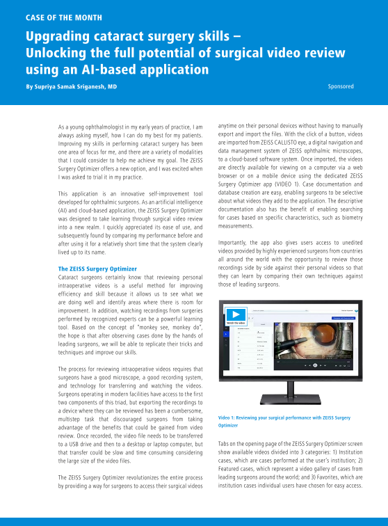 Anteprima immagine di Surgery Optimizer - Case of the Month - Upgrading Cataract Surgery Skills - Supriya Sriganesh EN