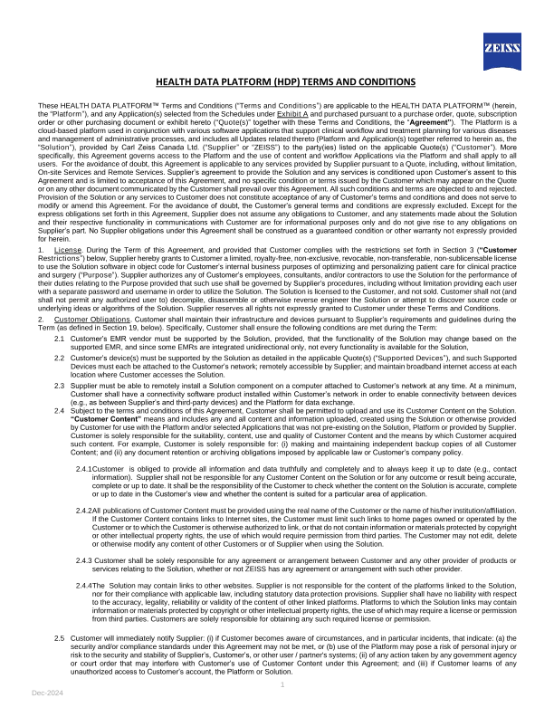 Image d’aperçu de Health Data Platform and Applications Terms and Conditions Canada EN