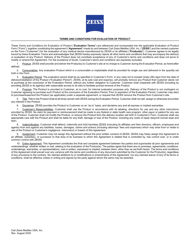 Preview image of CZMUI US Terms and Conditions - Terms and Conditions for Evaluation of Product