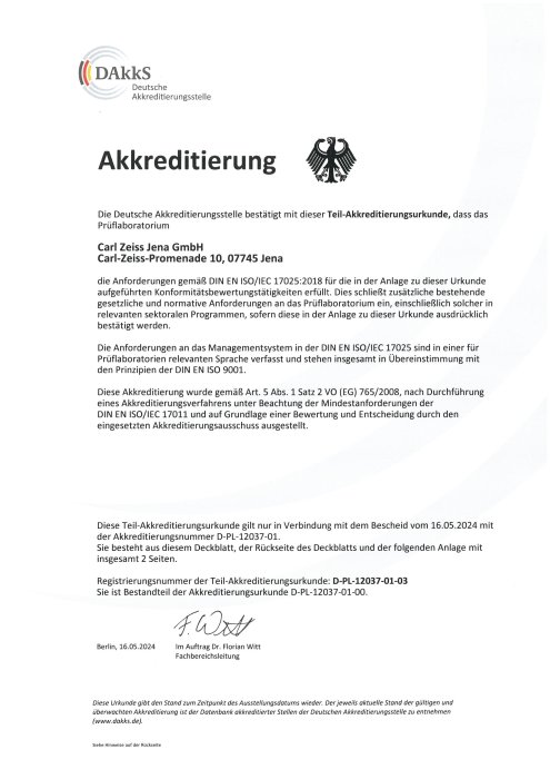 Preview image of DAkkS - partial accreditation certificate (length measurements and 3D coordinate measurements) 