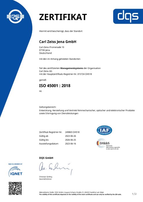 Arbeits- und Gesundheitsschutzmanagementsystem Carl Zeiss Jena GmbH
