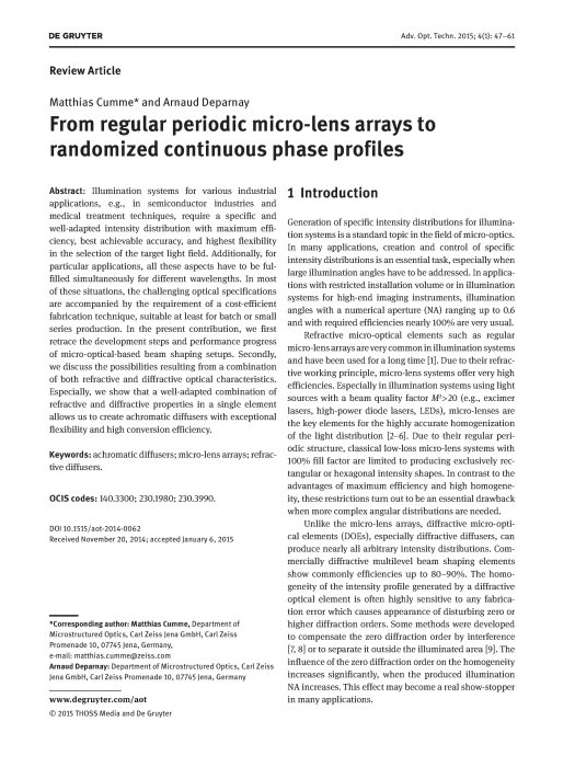 From regular periodic micro-lens arrays to randomized continuous phase profiles¹ 