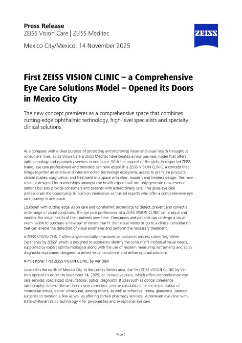 Preview image of Press Release First ZEISS VISION CLINIC