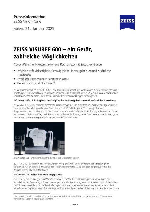 Vorschaubild von Pressemitteilung ZEISS VISUREF 600